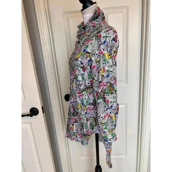 Thrill graffiti colorful raw hem button down long sleeve shirt dress small  NWT - Picture 5 of 13